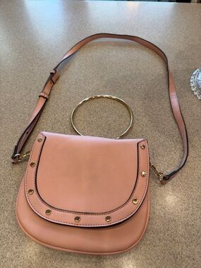 Women's Pink Saddle Crossbody Bag with Gold Ring Handle Cesca vintage 90s